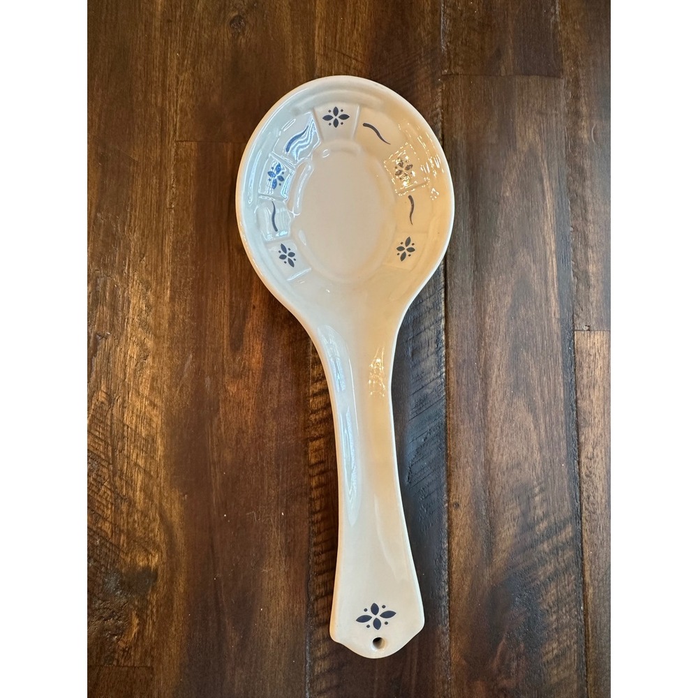 Longaberger Pottery Woven Traditions Spoon Rest Ivory Blue Farmhouse Kitchenware